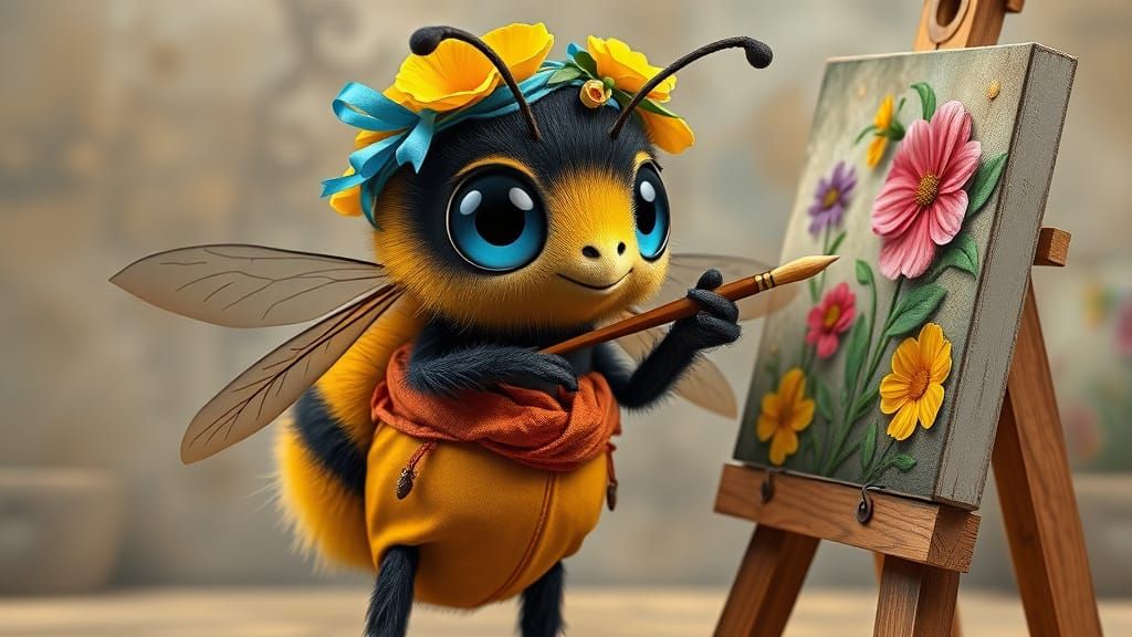 Whimsical Bee Artist in Eclectic Style