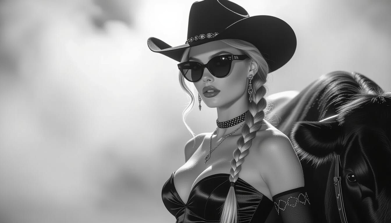 Steampunk Glam Portrait of Blonde Actress with Rodeo Bull