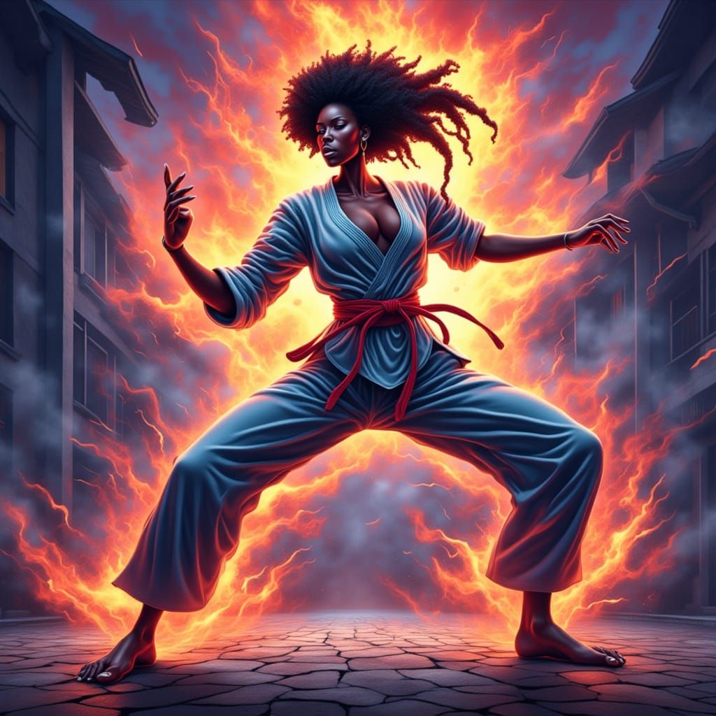 Fierce Karate Woman with Glowing Aura