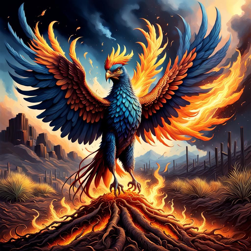 Phoenix Rising from Ashes: Hyperrealistic Splash Art