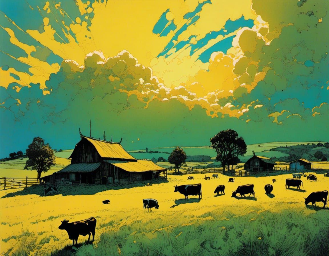 Farm in Cyberpunk Fairycore Scratch Card Style