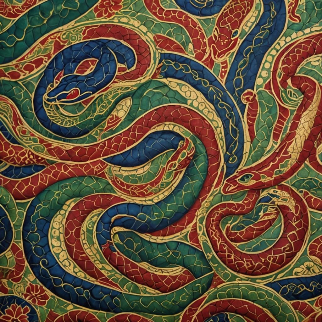 Intricate Snakes in Indonesian Batik Art