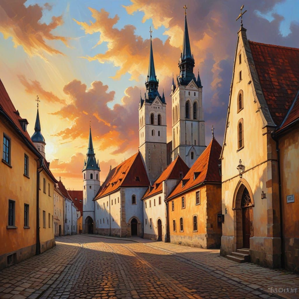 Ethereal Estonian Sunset in Traditional Oil Painting