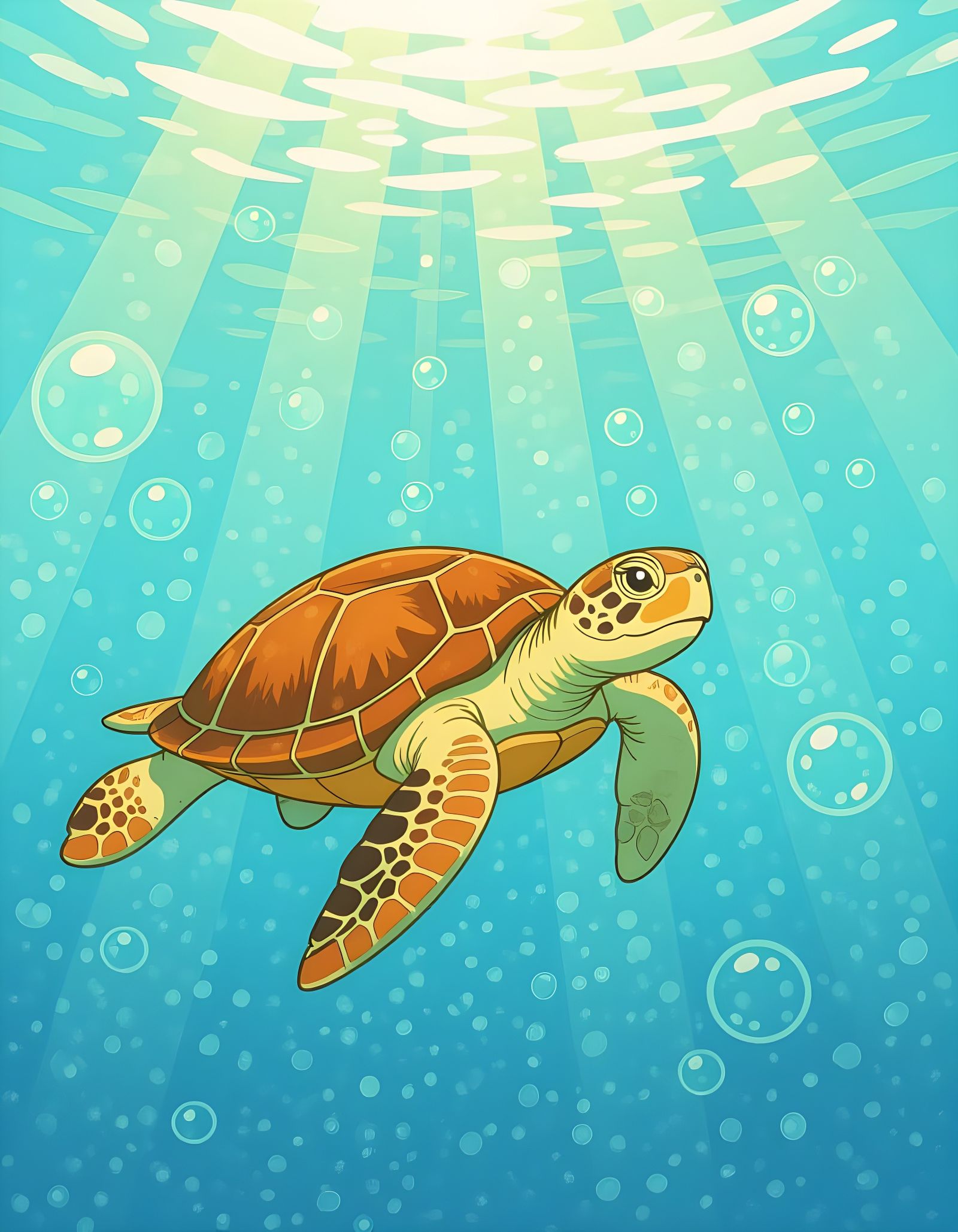 Tranquil Turtle Swimming in Anime Style