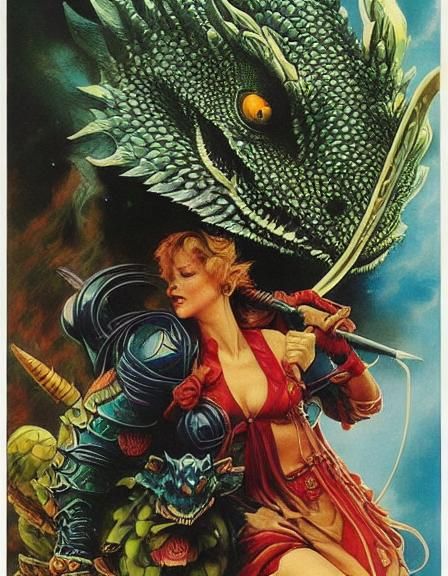 Blue Dragon Knight with Chromatic Dragons, Fantasy Art