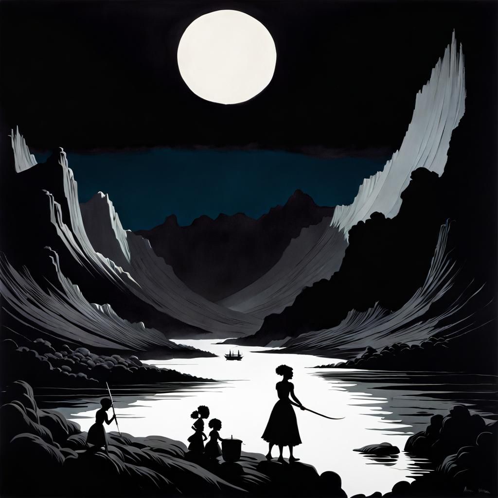 Dramatic Silhouette Art in Digital Matte Painting Style