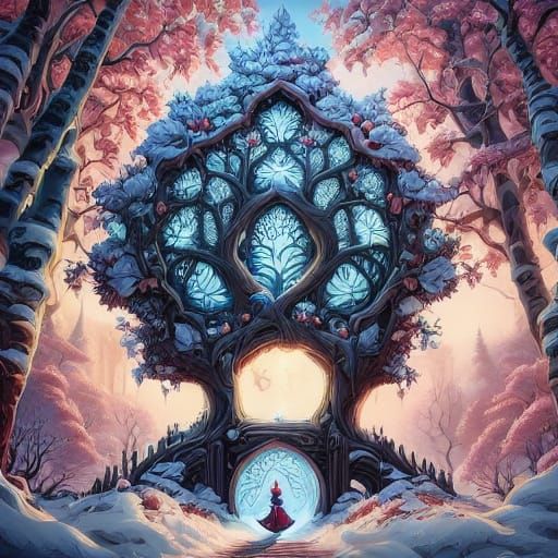 Ornate Winter Landscape with Girl in Lavender Dress