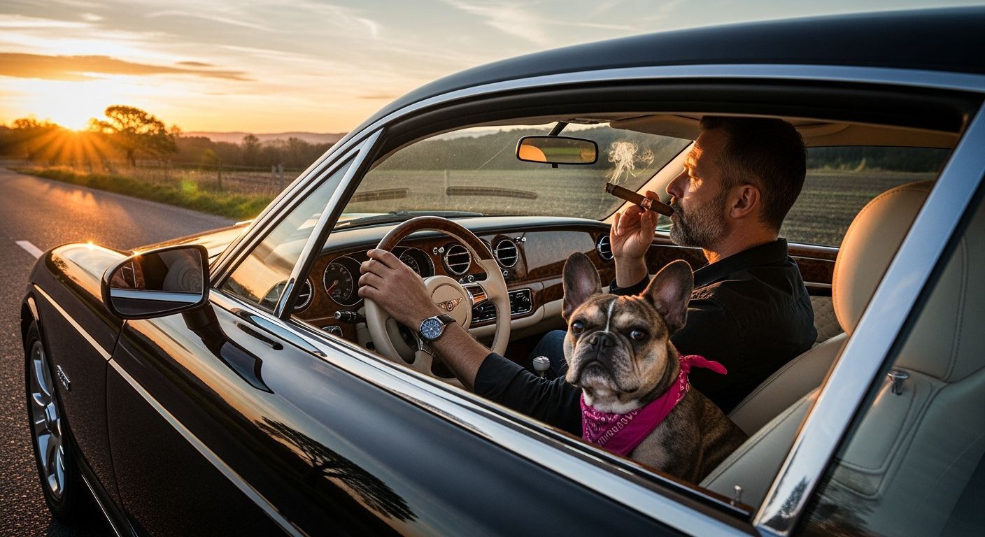 Luxury Car Ride at Sunset with Dog