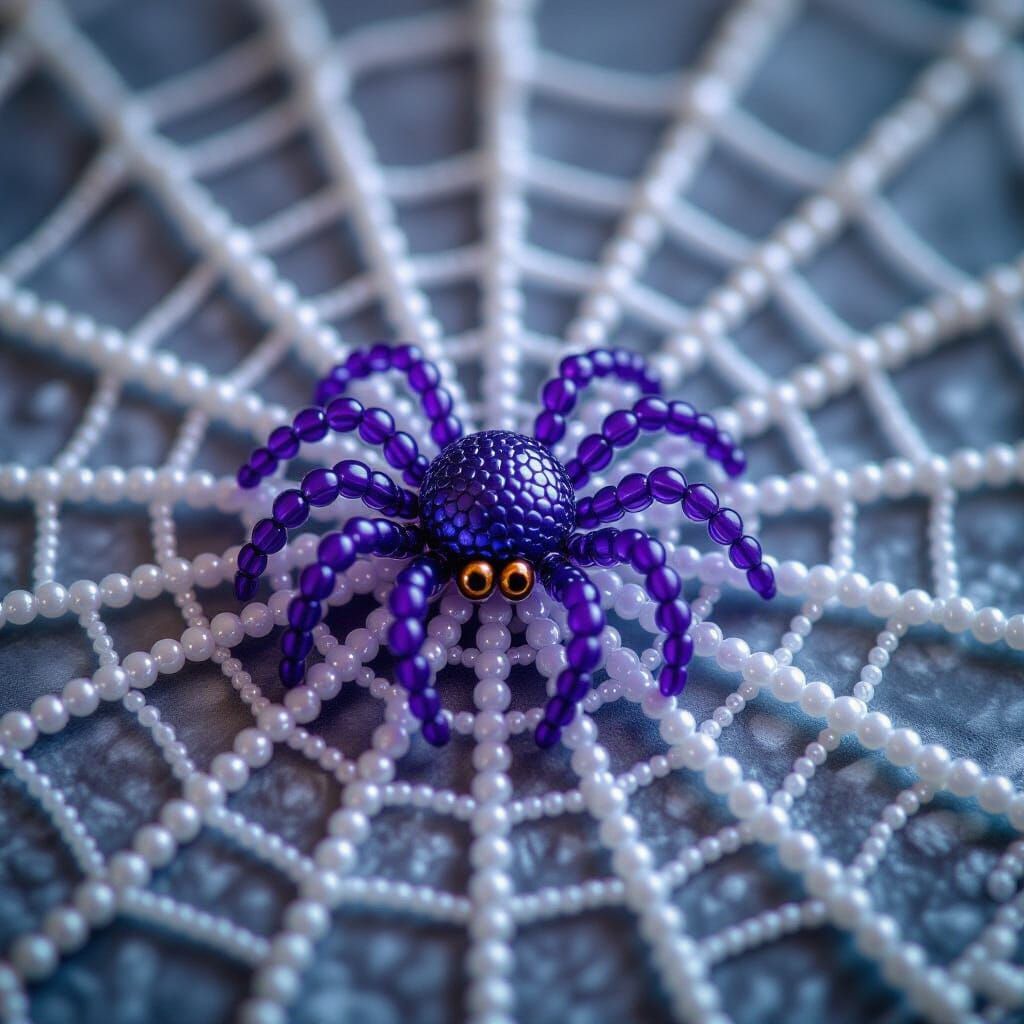 Cute Purple Beaded Spider on Ethereal Web
