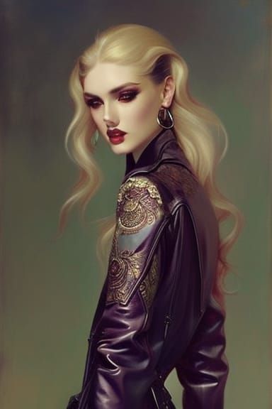 Androgynous Tattooed Man in Leather Jacket