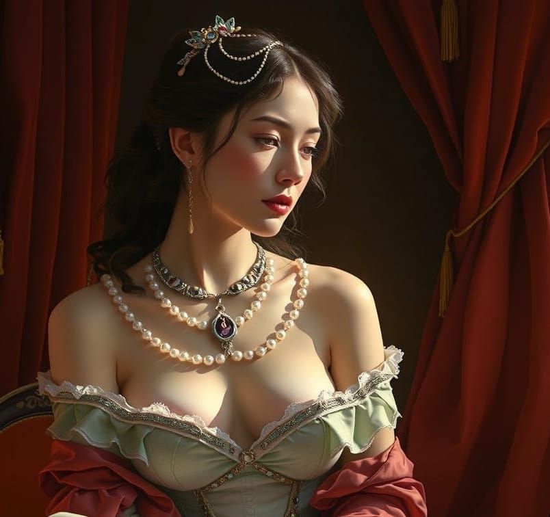 Elegant Baroque Goddess in Velvet Drapery