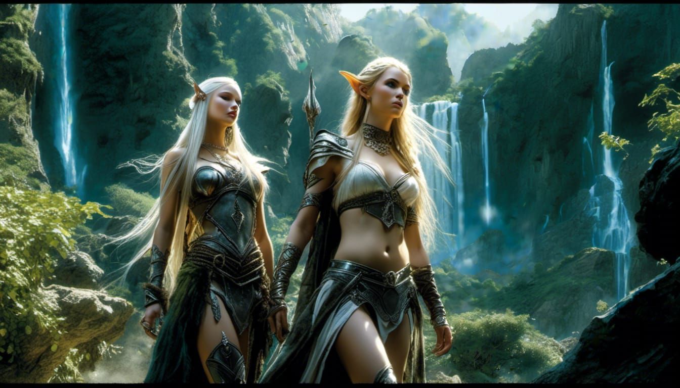 Elven Women in a Fantastic World, Digital Art