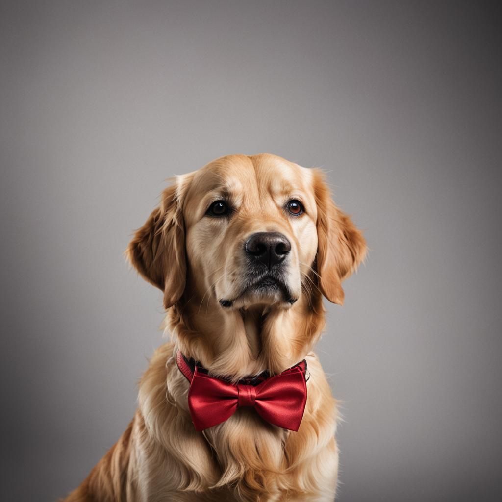 Golden Retriever with Bow Tie: Conceptual Portrait