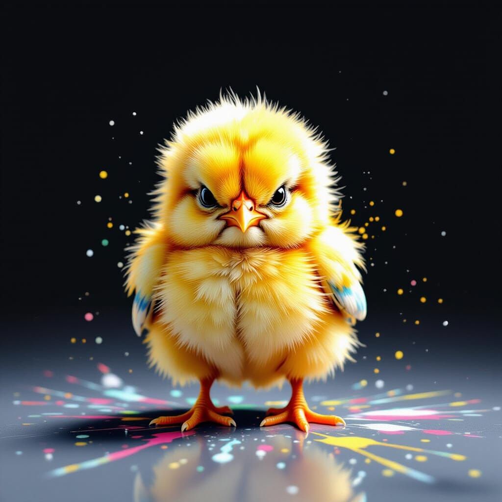 Dramatic Grumpy Chick in Watercolor Style