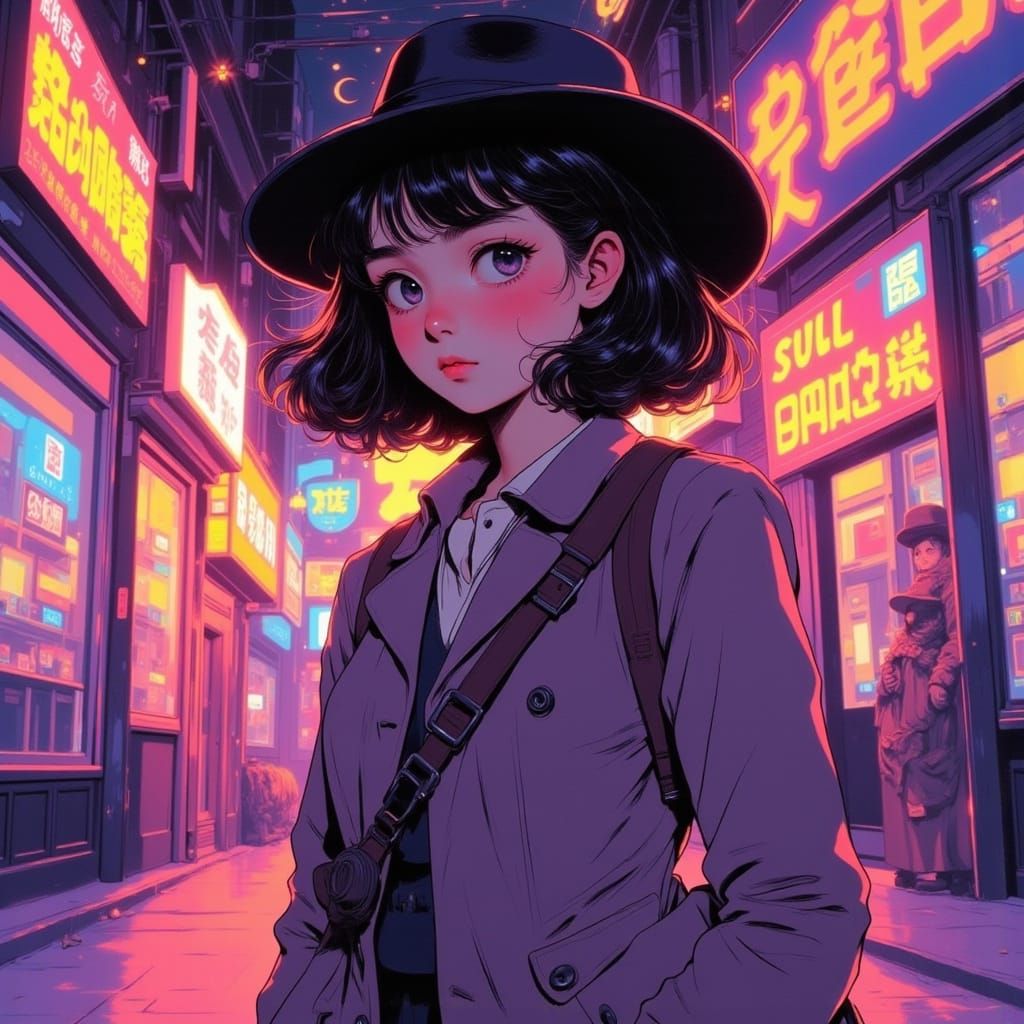 1980s Anime Noir Detective in Neon City