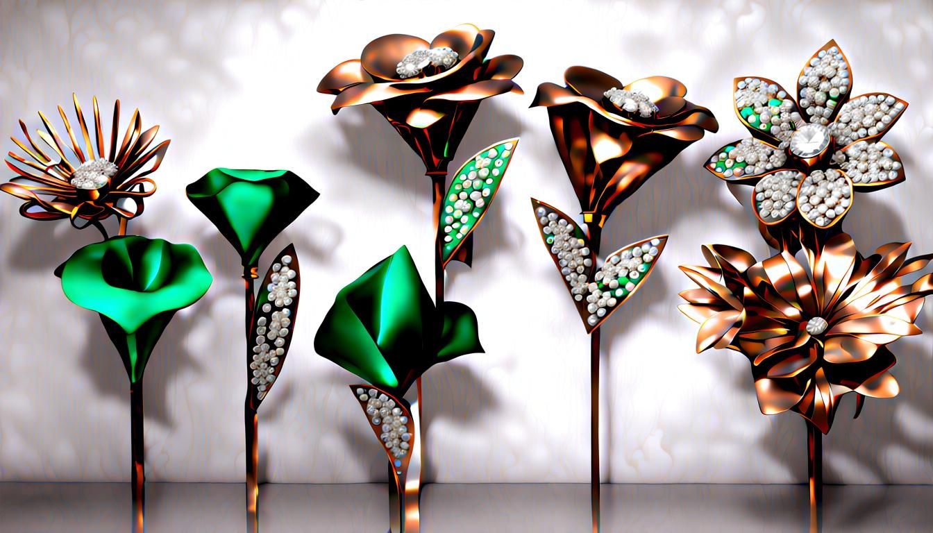Steel, Bronze, Diamond, and Emerald Flower Bouquets