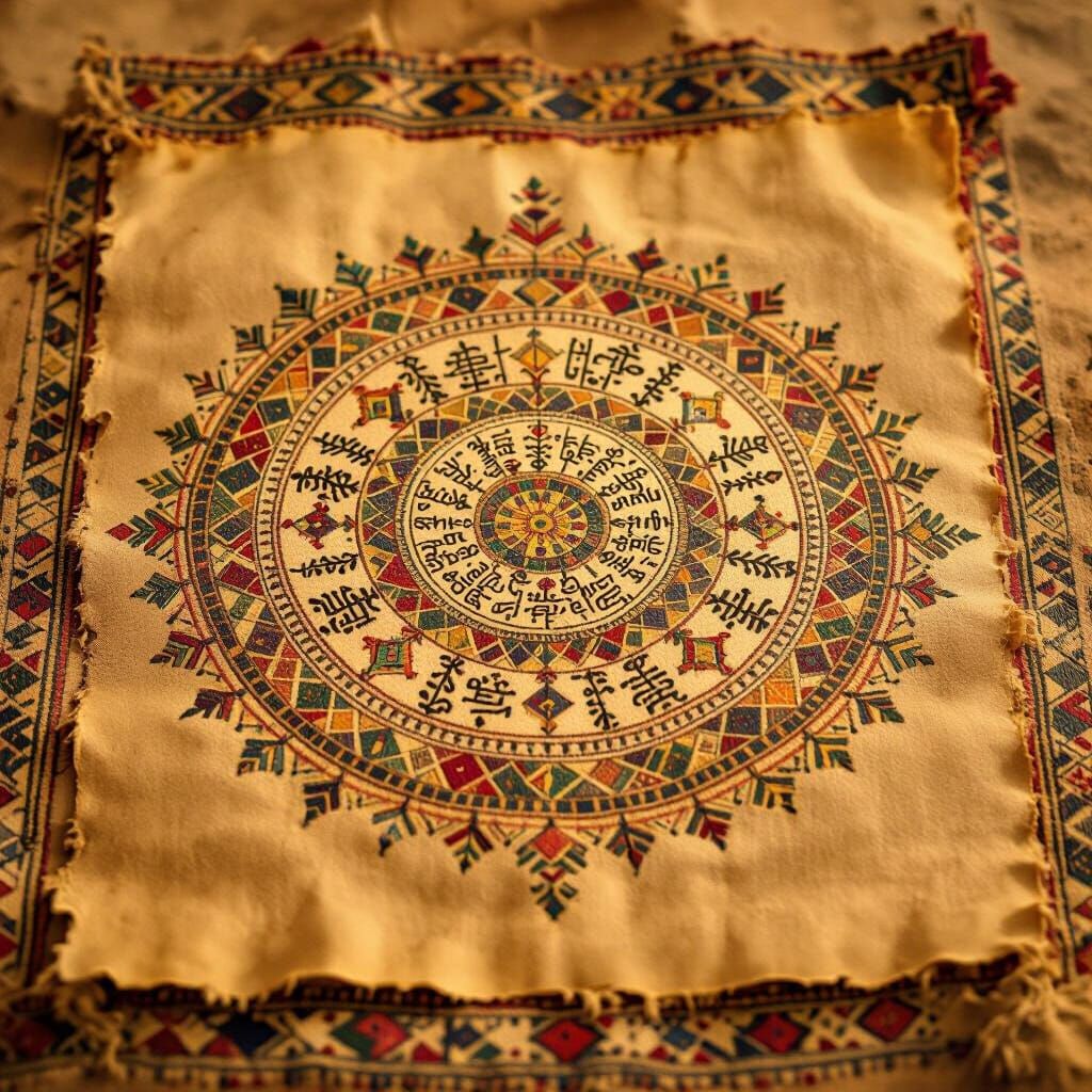 Ethiopian Calendar in Embroidery Stitch Illustration