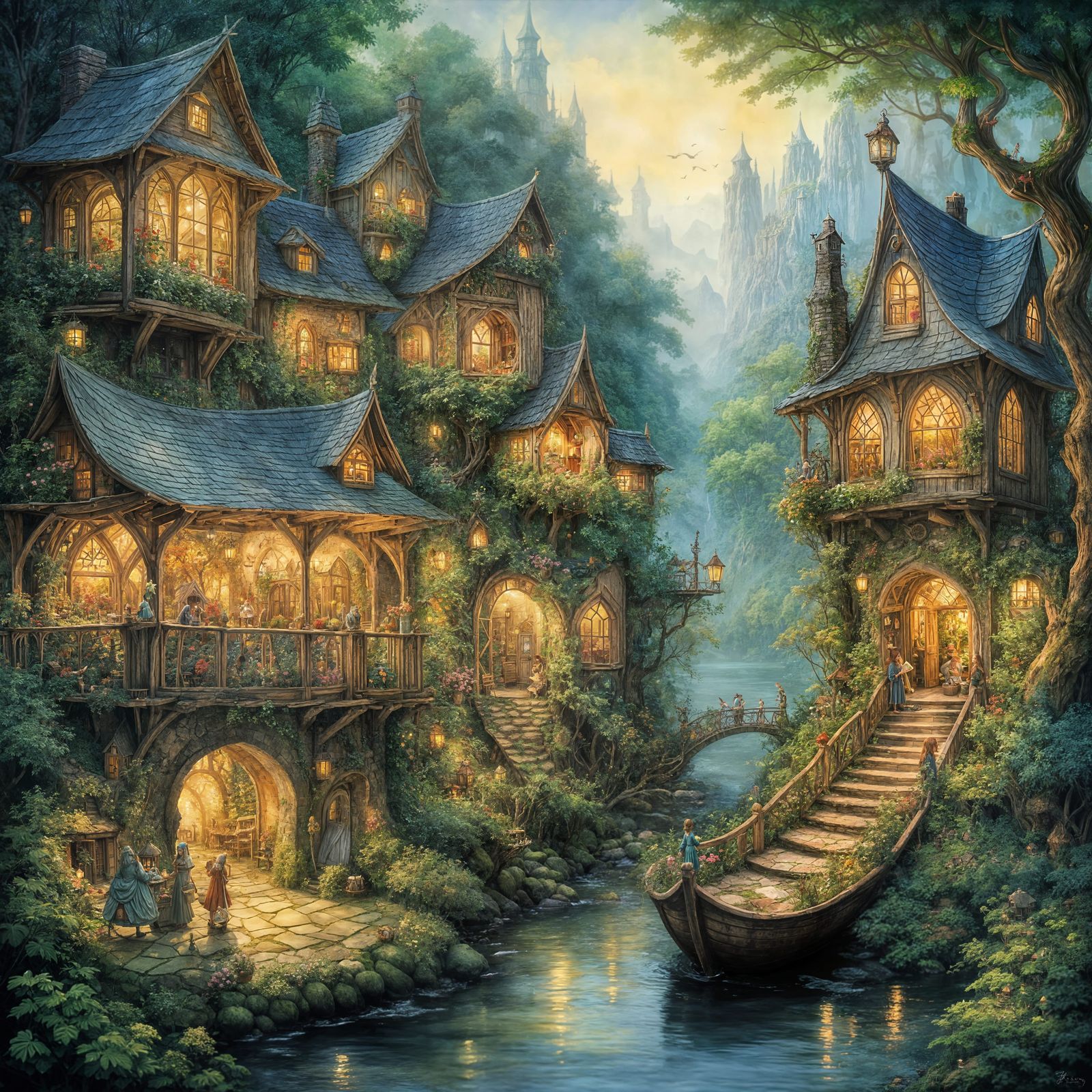 Whimsical Fairy Village in a Teacup