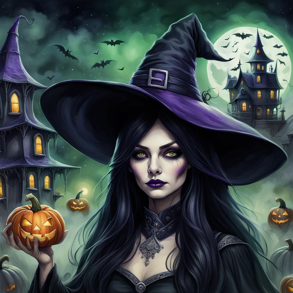 Mystical Witch Portrait in Dark Fantasy Style