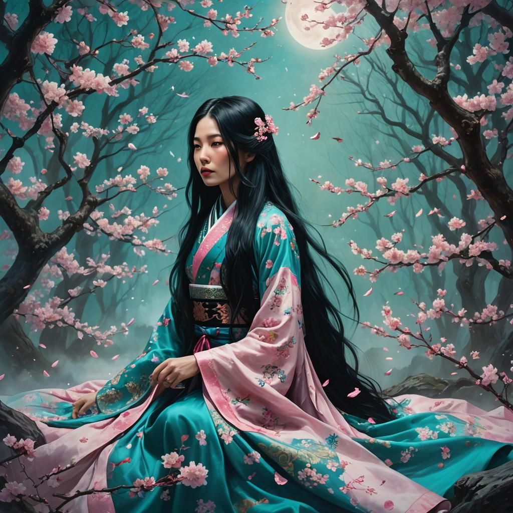 Mystical Asian Death Scene in Dreamlike Style