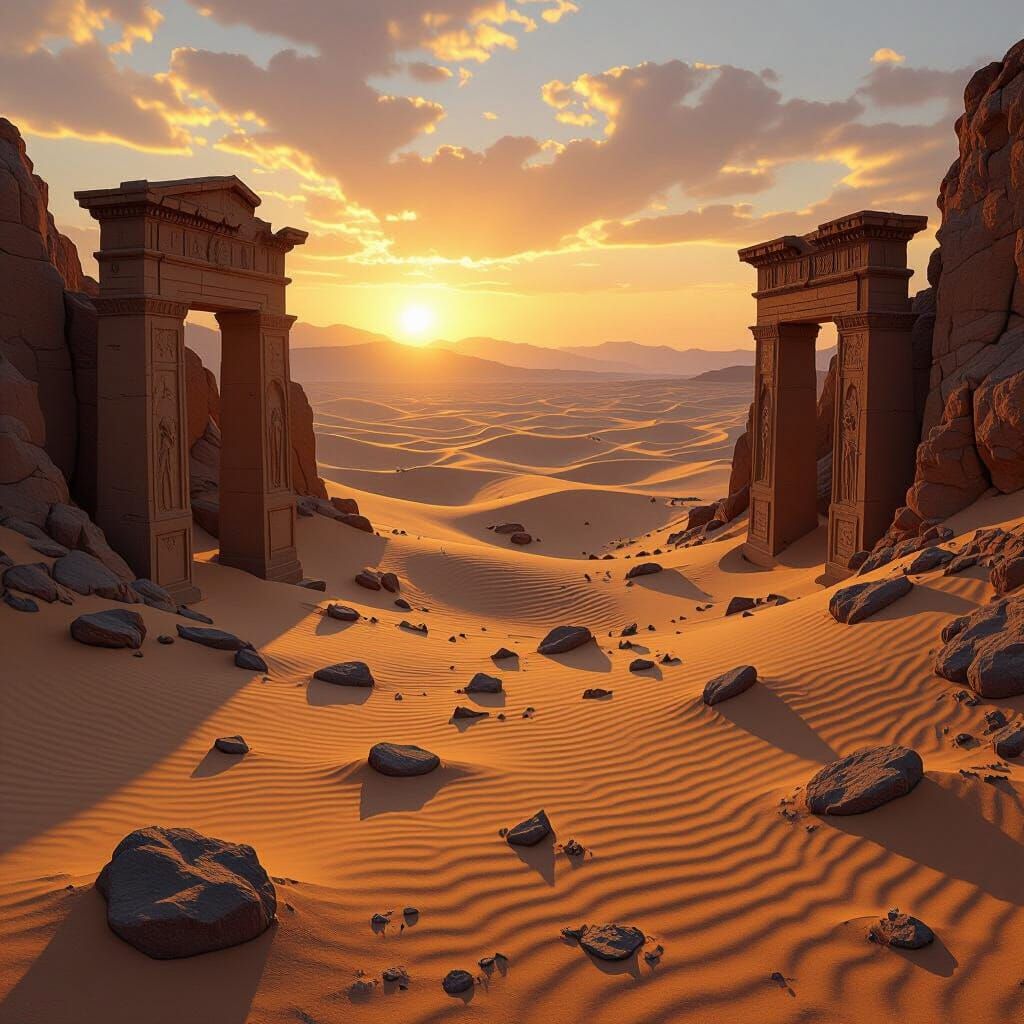 Ancient Desert Ruins at Golden Hour