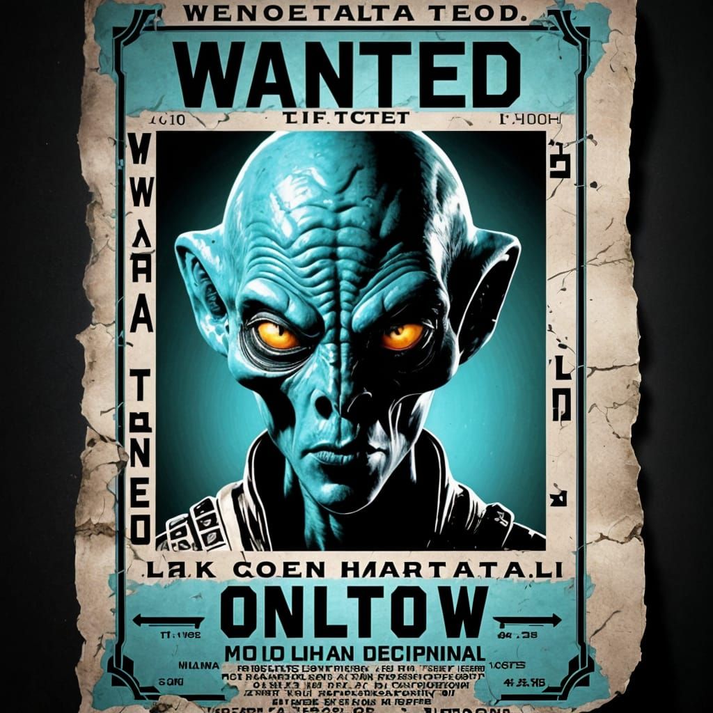 Alien Outlaw Wanted Poster: Photorealistic Style