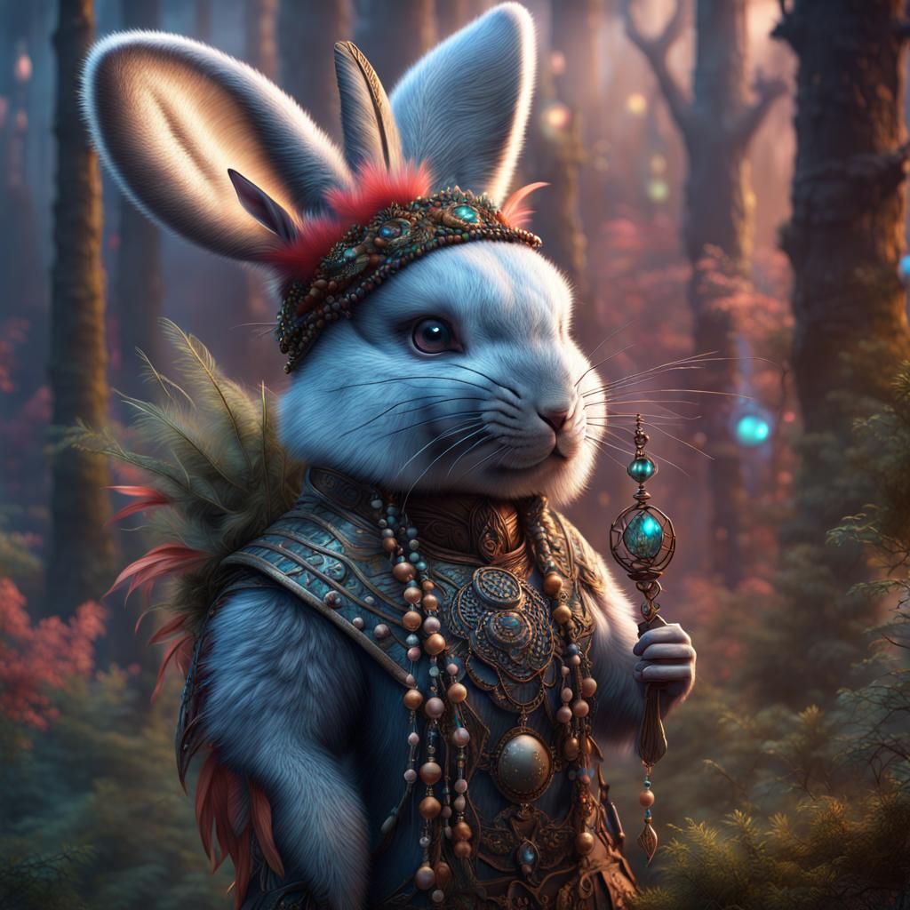 Mystic Chinchilla Bunny Forest Dancer, Detailed Matte Painti...