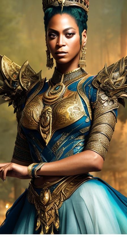 An Epic Fantasy Comic Book Style Portrait Of A Beautiful Queen Beyonce, Forest, Awesome Pose, Character Design By Mark R...