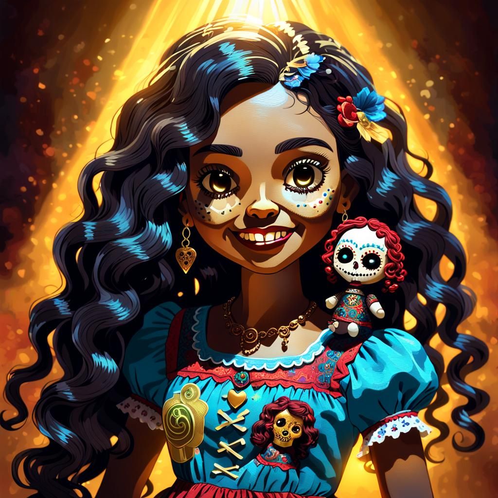 Hispanic Woman with Voodoo Doll: Concept Art Portrait