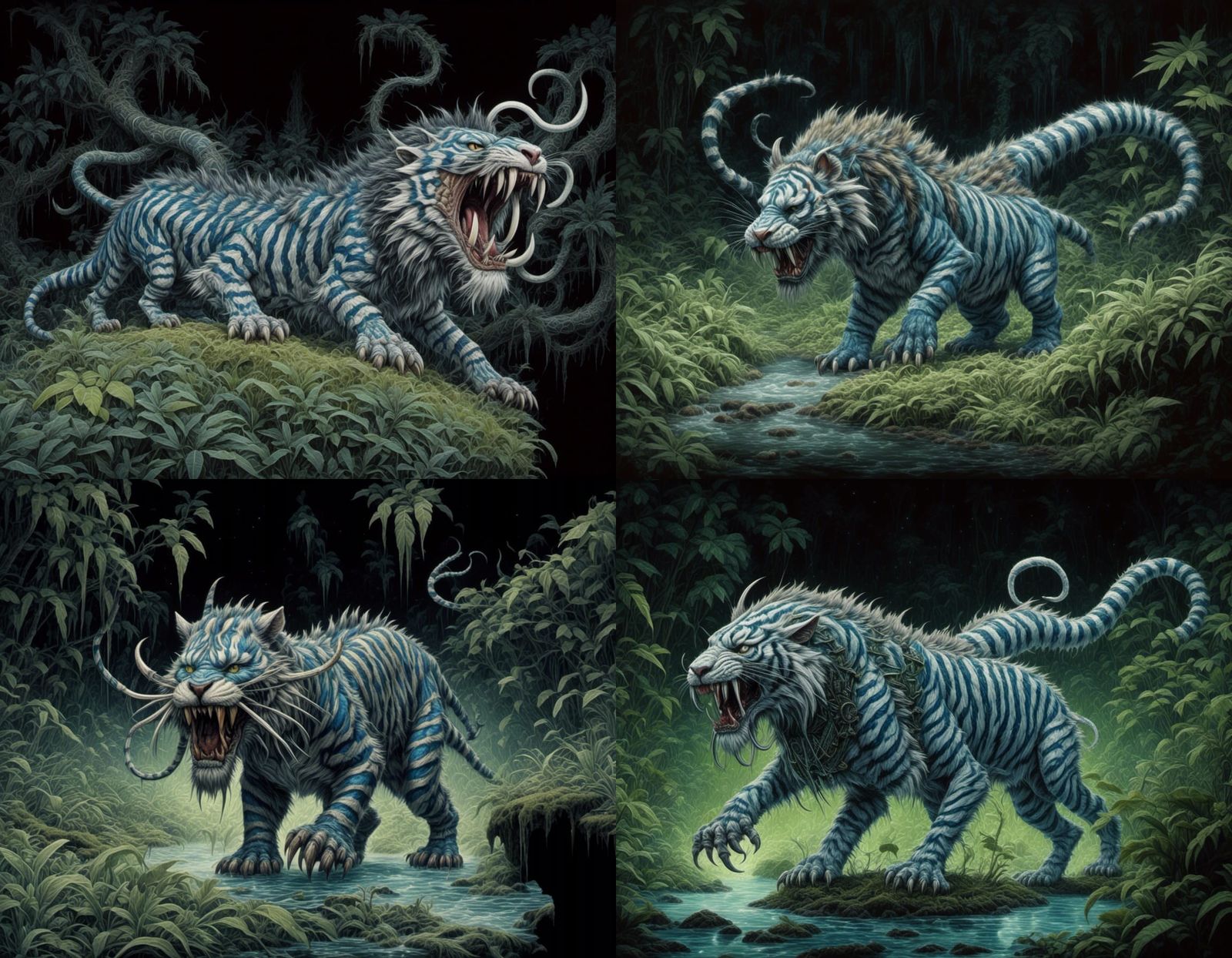 Deadly Sabretooth Tiger Monster in a Jungle Illustration