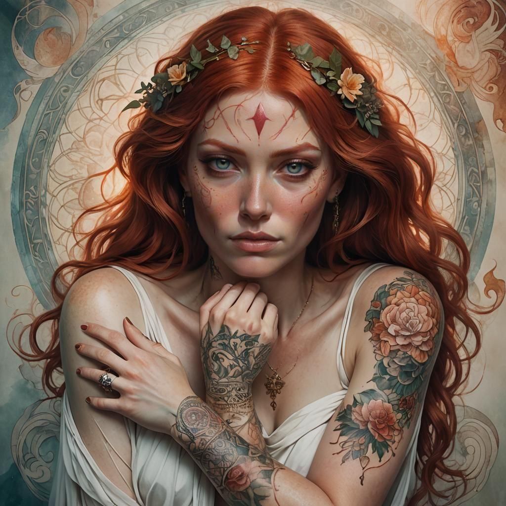 Red-Haired Woman Portrait in Hyperdetailed Digital Art