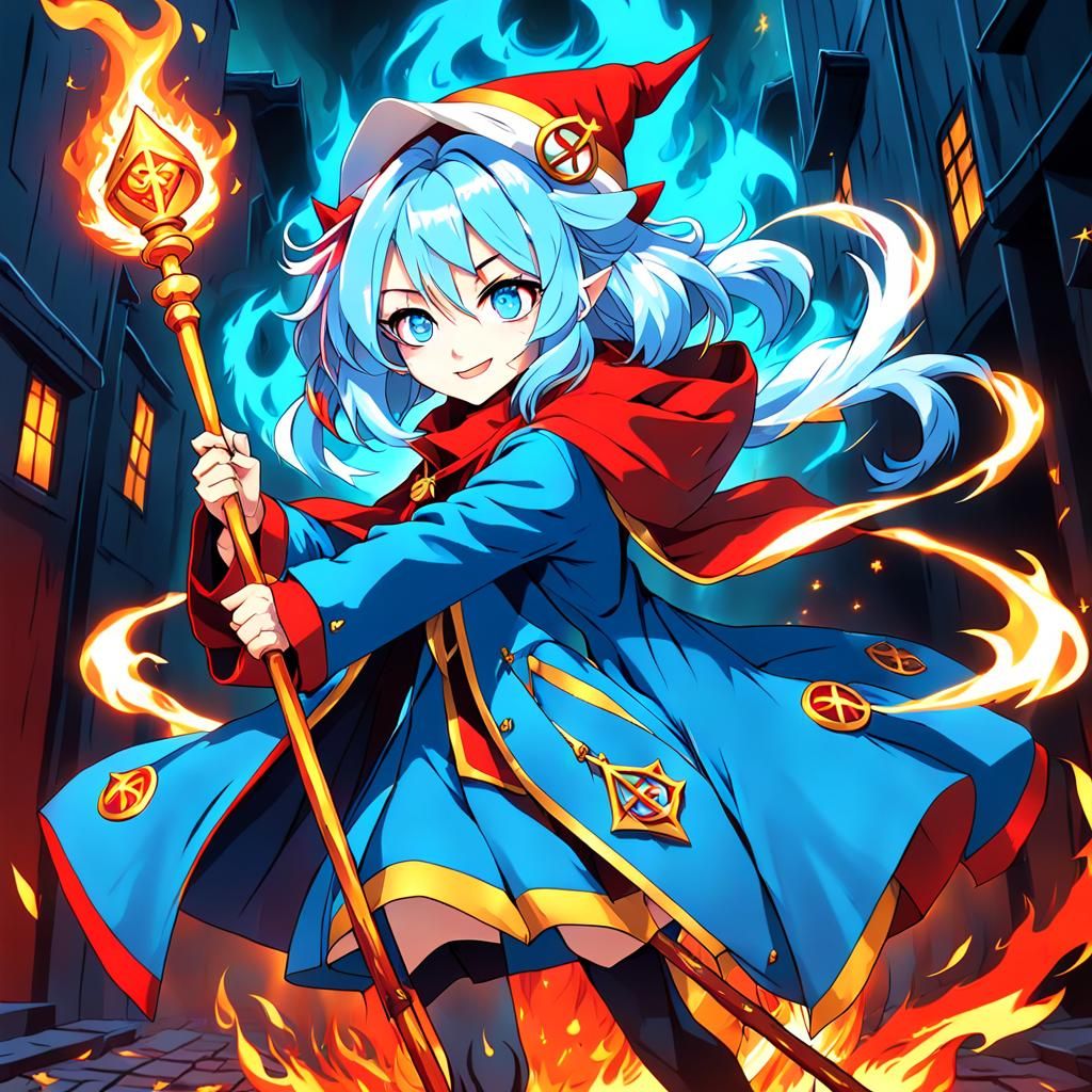 Anime Girl Wizard with Golden Staff