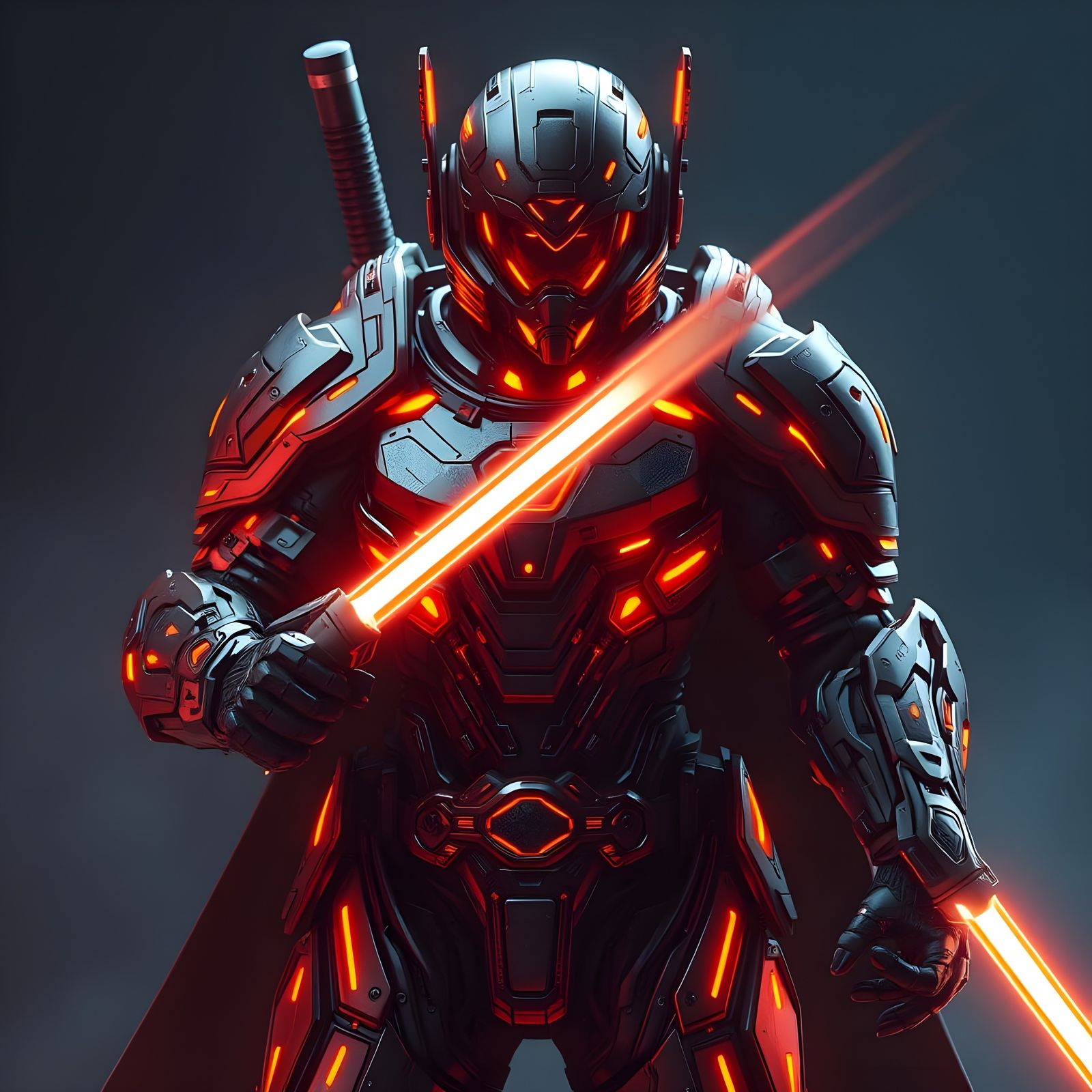 Sci-Fi Soldier in Exosuit with Energy Swords