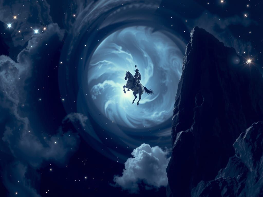 Cosmic Apache Warrior on Windswept Cliff