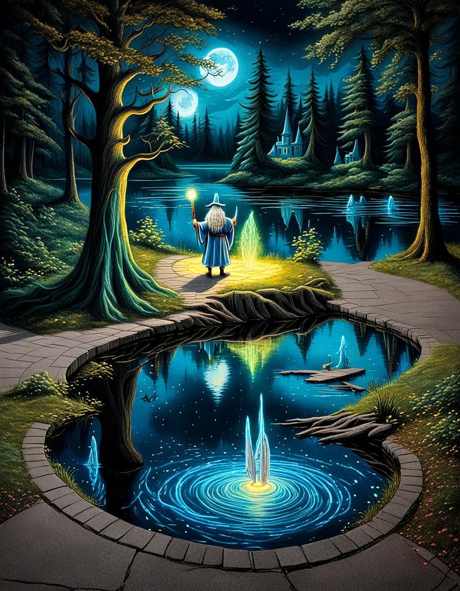 Magical Fairy Forest Chalk Art with Gandalf
