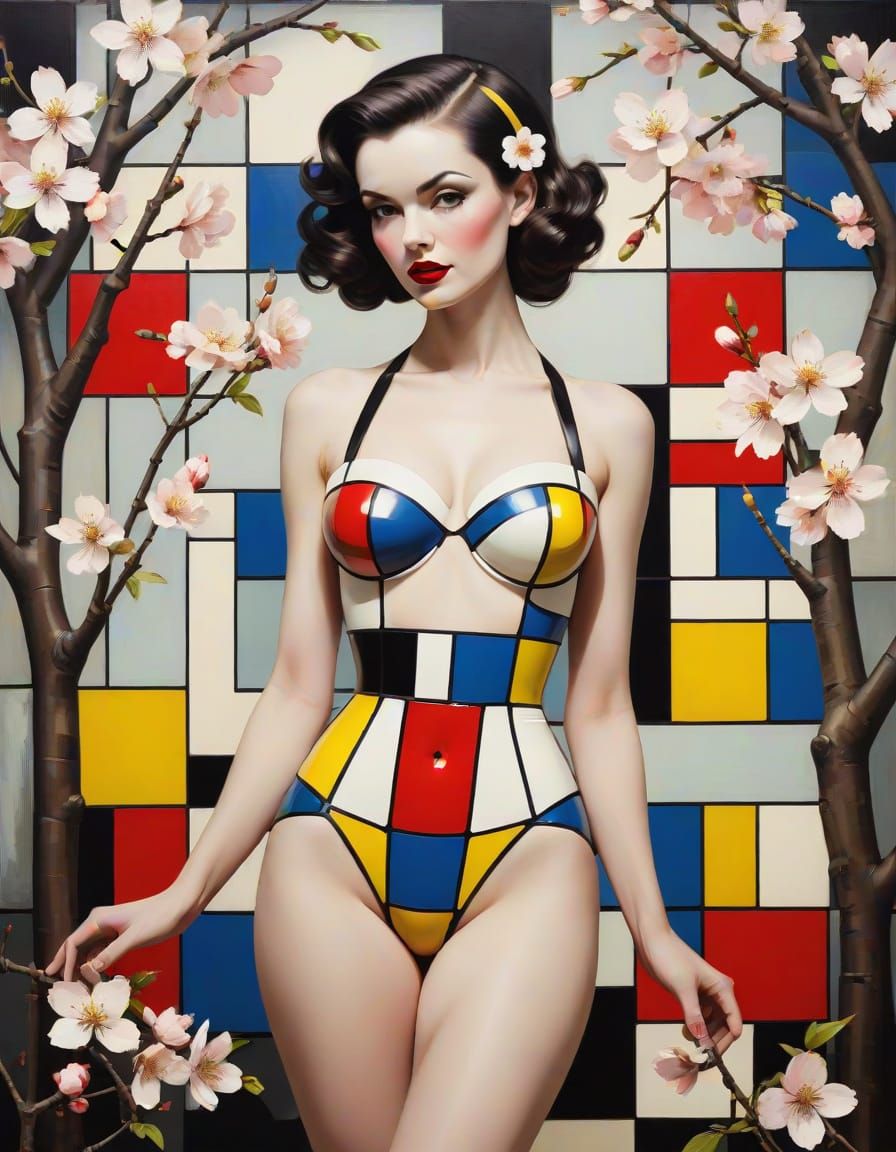 Abstract Pin-Up Fusion with Digital Impasto Effect