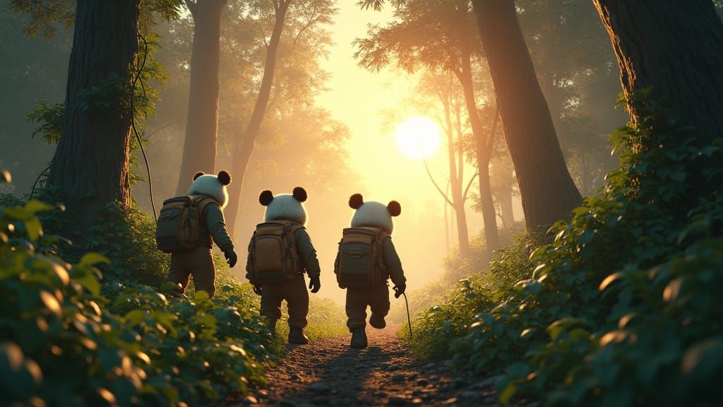 Panda Explorers Navigate Jungle in Anime Style