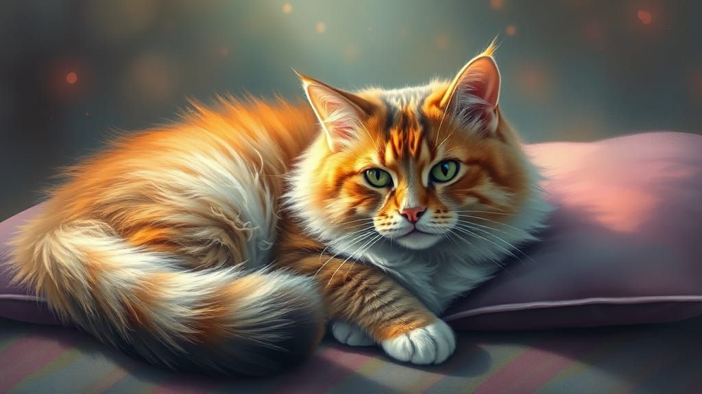 Colorful Art Cat Portrait on Pillow