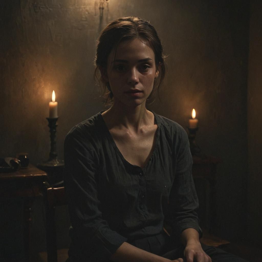 Mysterious Portrait in Dimly Lit Room as Oil Painting