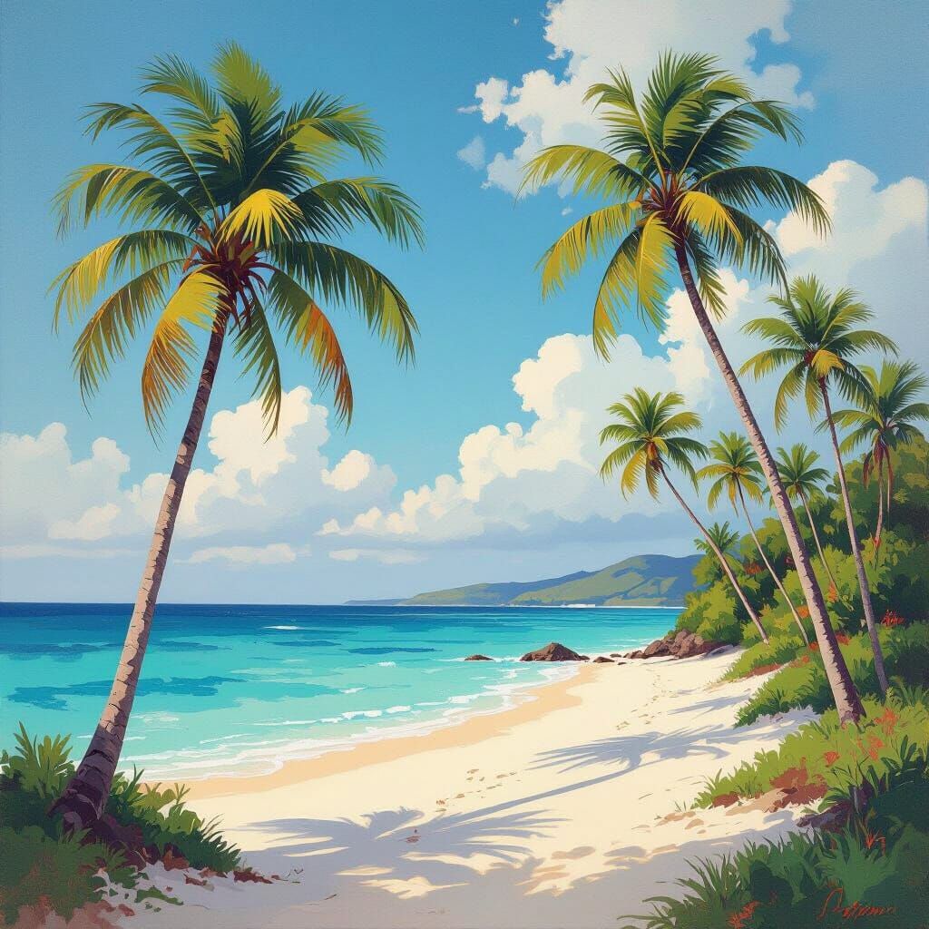 Serene Island Paradise with Palm Trees and Turquoise Ocean
