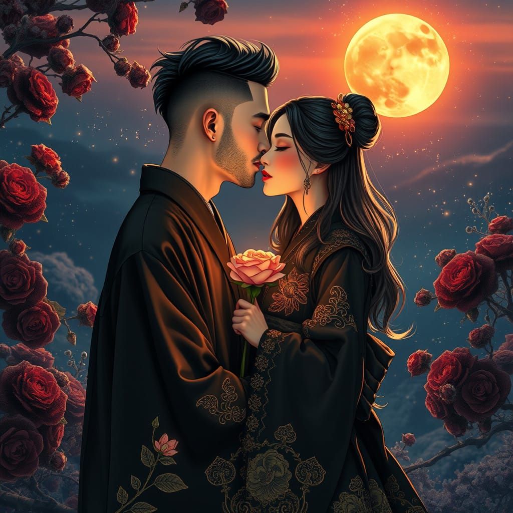 Japanese Gothic Lovers in Black and Gold