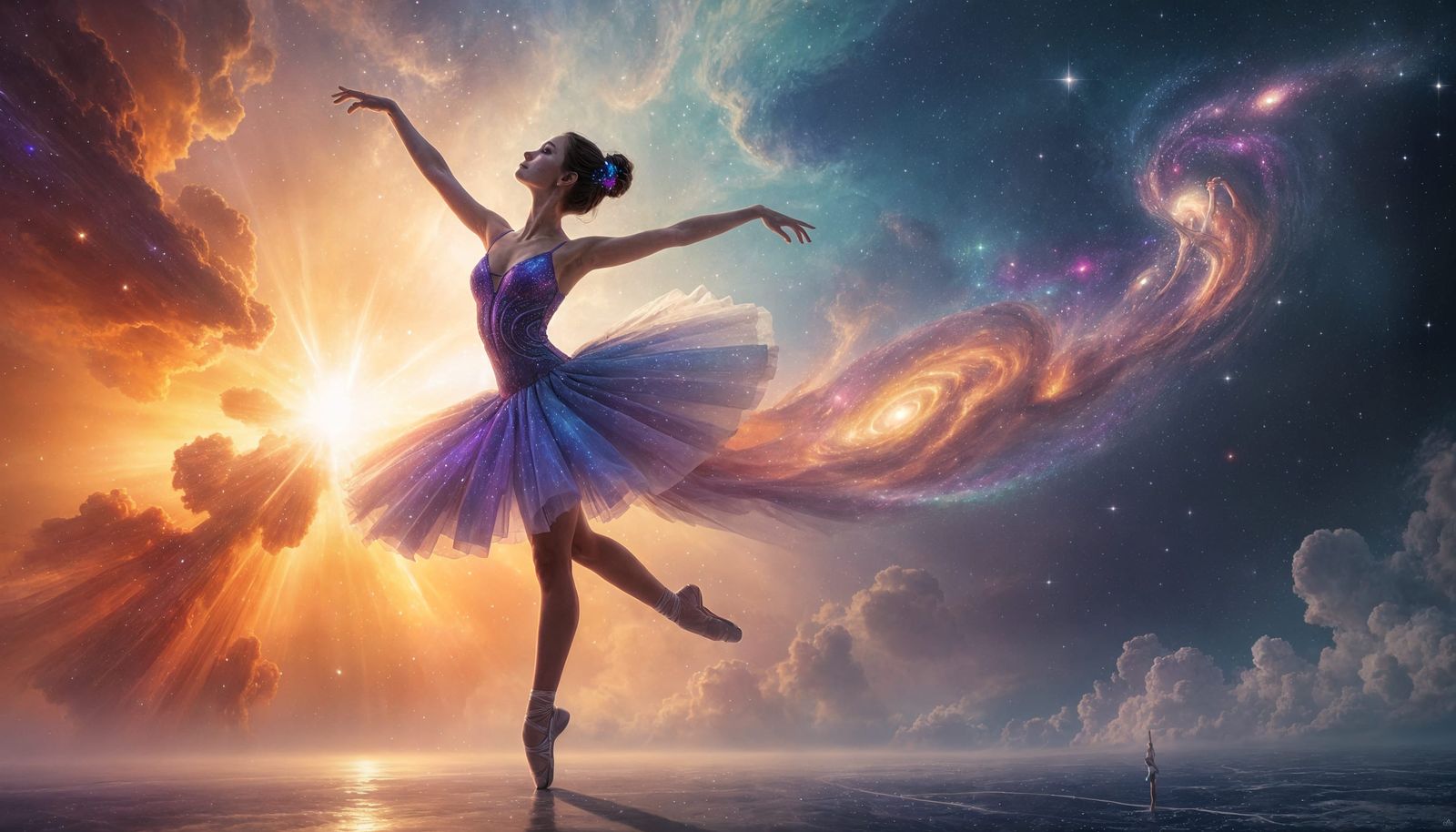 Celestial Ballerina in Cosmic Dust and Starlight
