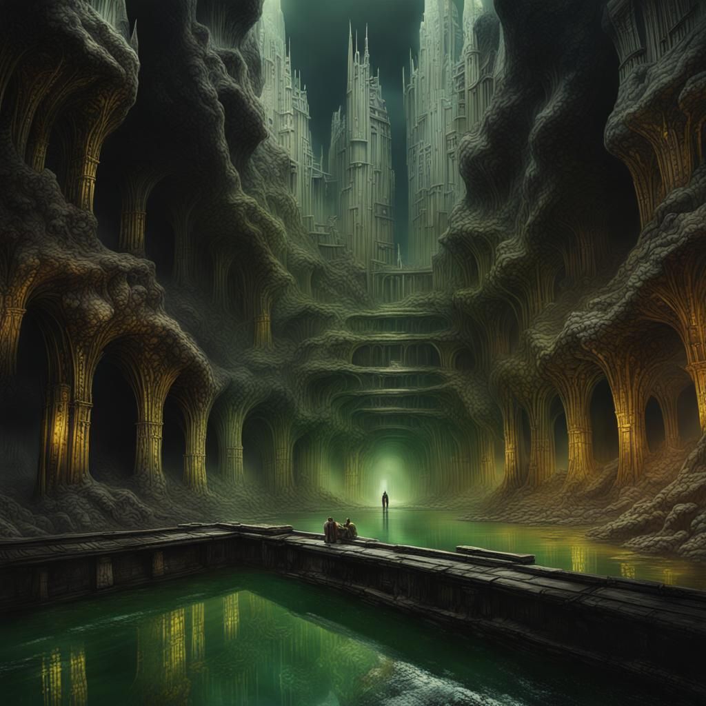 Underground Golden City with Silver Buildings