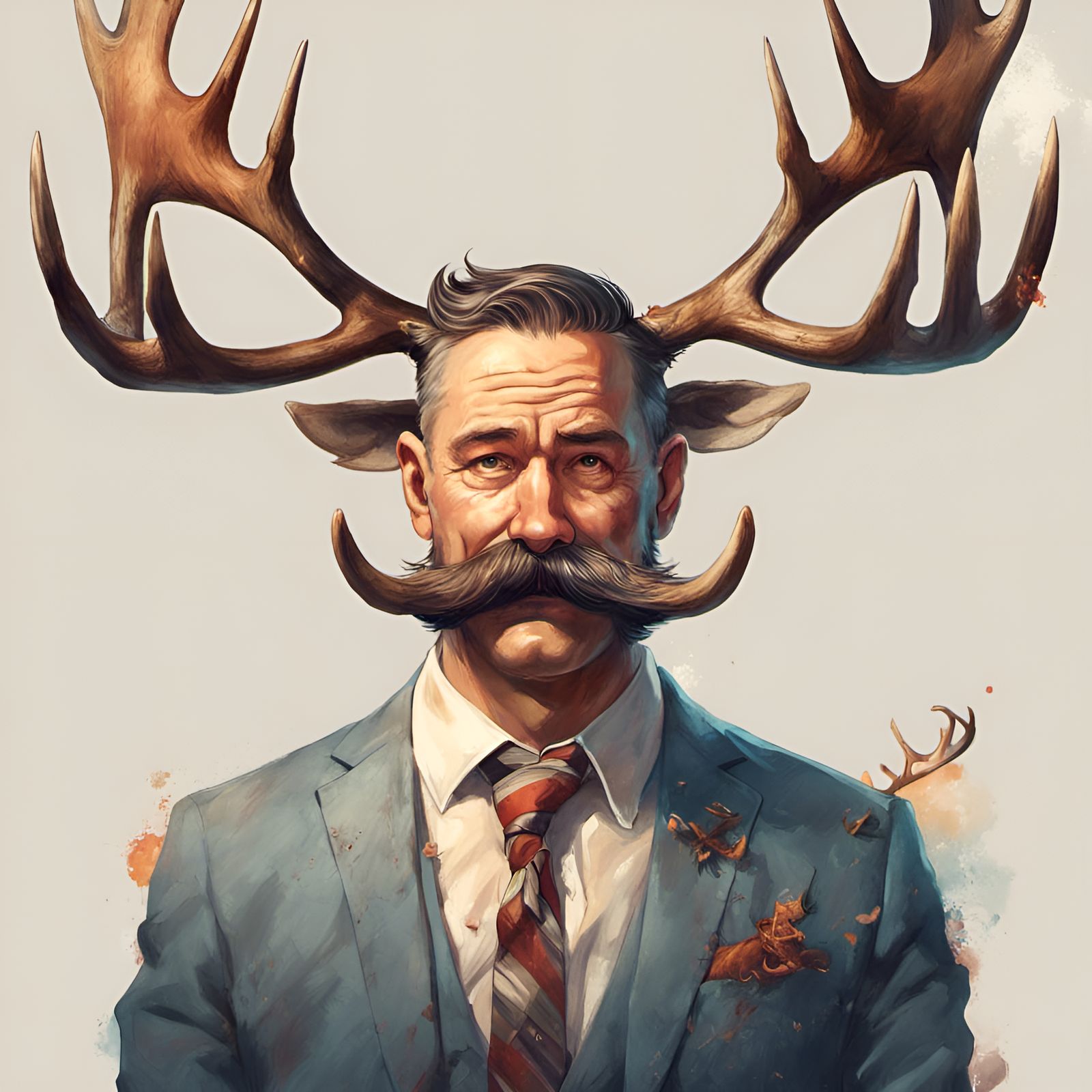 Moose Antler Mustache Portrait: Digital Illustration