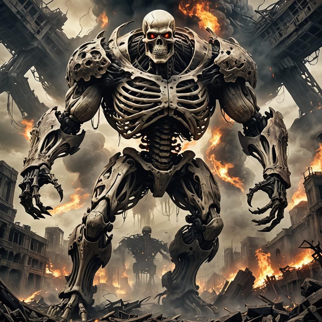 Giant Skeleton Titan with Glowing Eyes