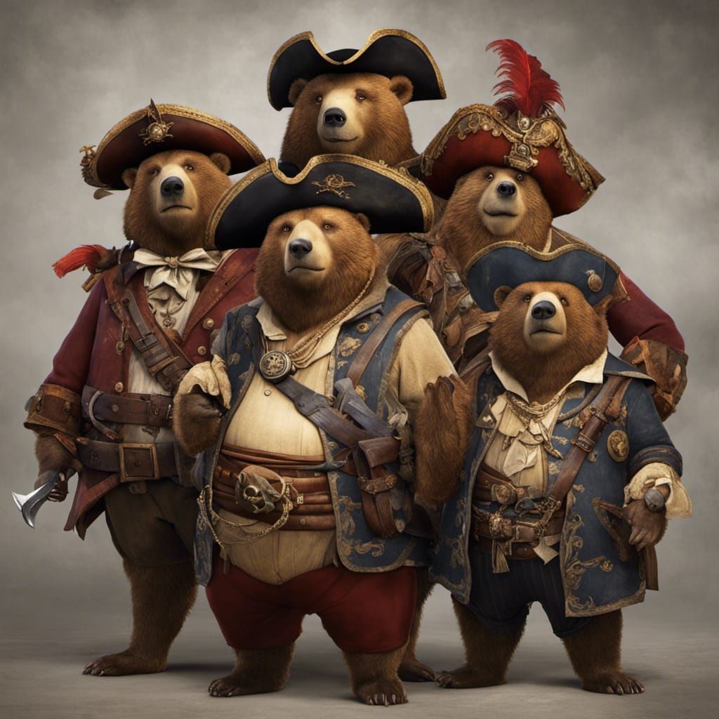 Obese Pirate Bears Group Portrait in Pixar Style