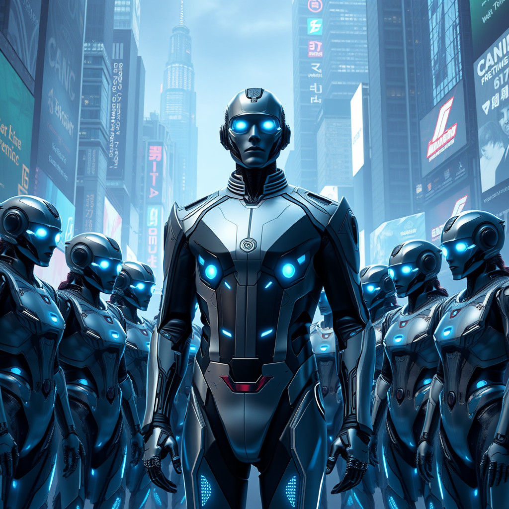 Android Project Manager in Futuristic Cityscape