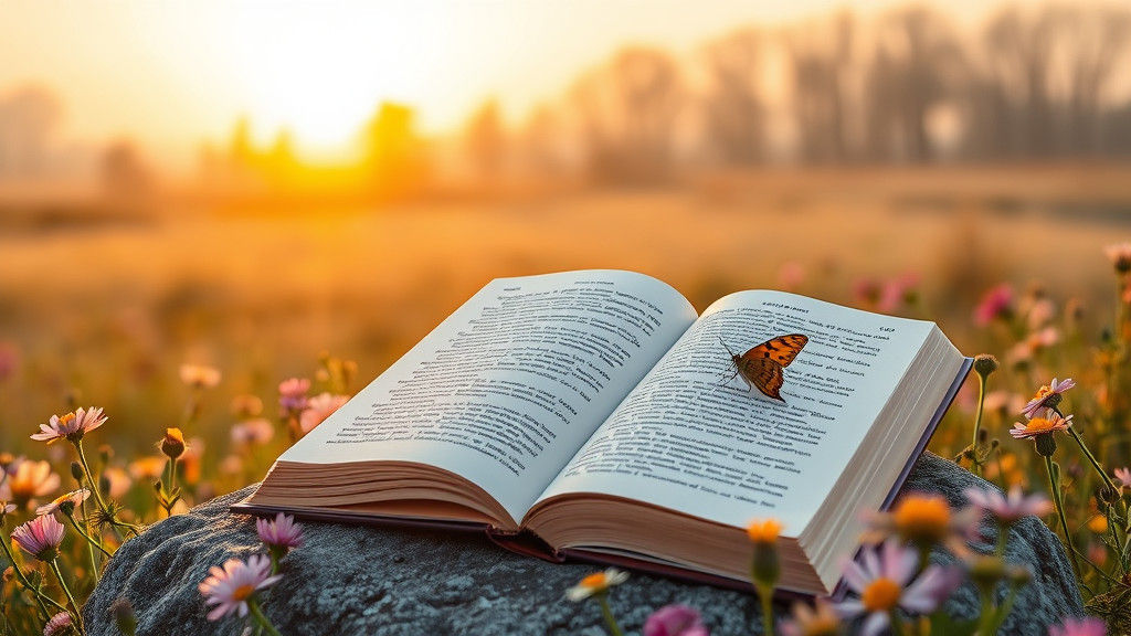 Open Book in Wildflower Meadow at Dawn