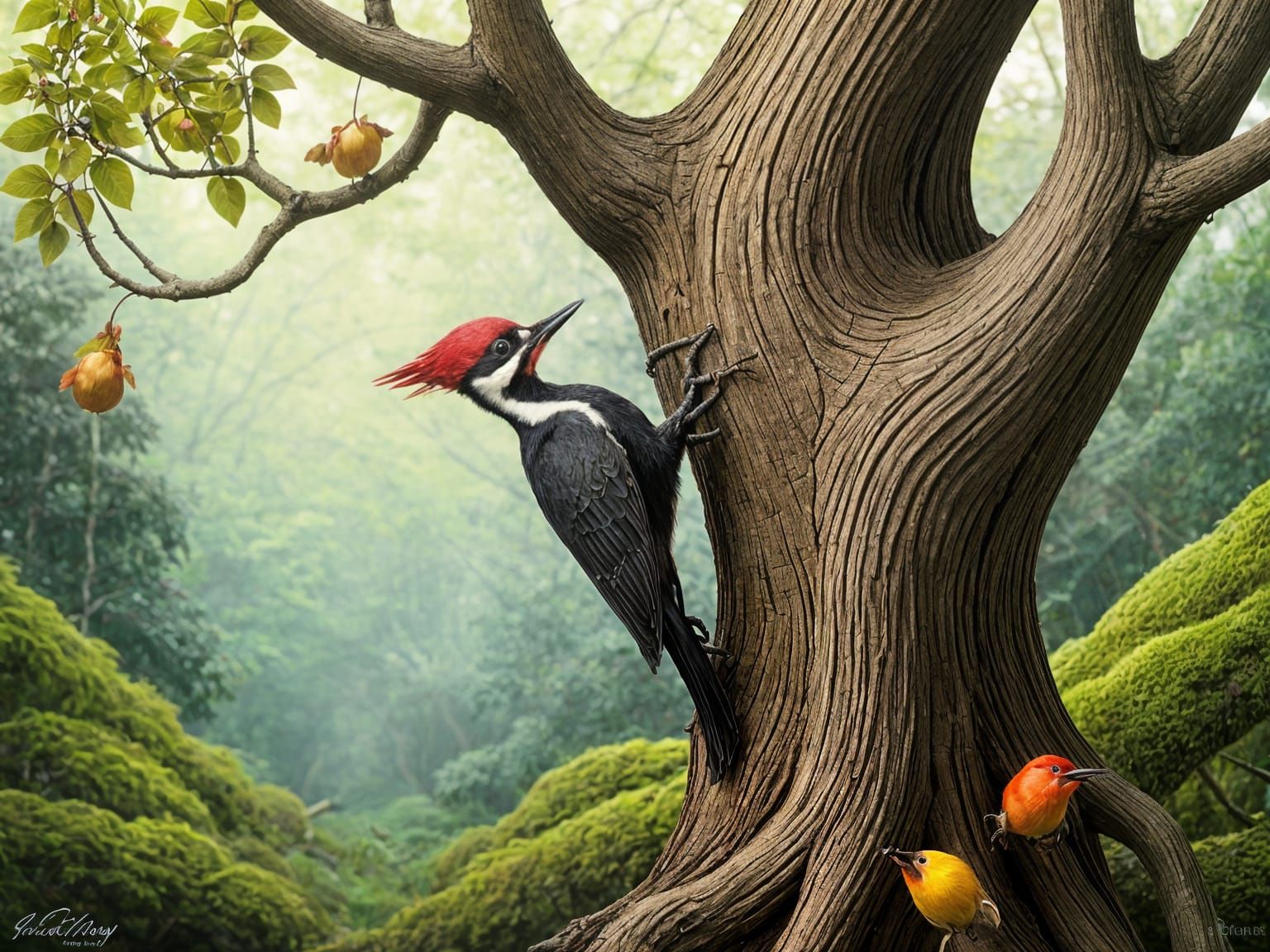 Pileated Woodpecker in Lush Forest, Detailed Realism