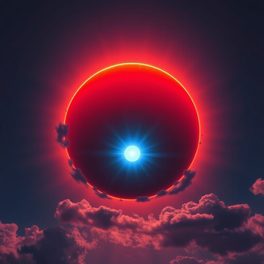 Dramatic Double Sun Eclipse in Retro Sci-Fi Style